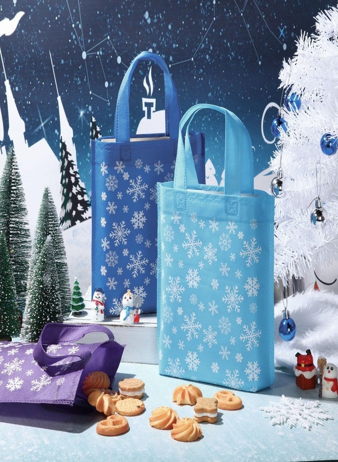Faccito 24 Pcs Winter Snowflake Gift Bags Christmas Party Favors Bag Purple and Blue Treat Non Woven Bags with Handle for Winter Xmas Princess Holiday Birthday Wonderland Party Supplies Decoration - Image 4